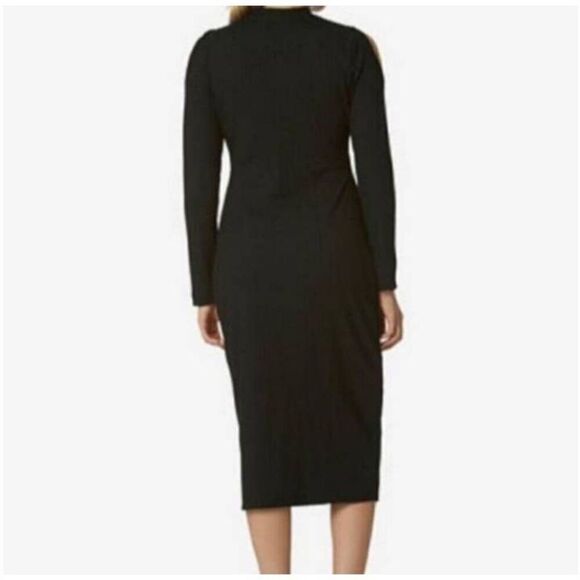 AVEC LES FILLES RIBBED BLACK COLD SHOULDER BODYCON LONG SLEEVE DRESS SZ.M EUC. - Picture 3 of 10